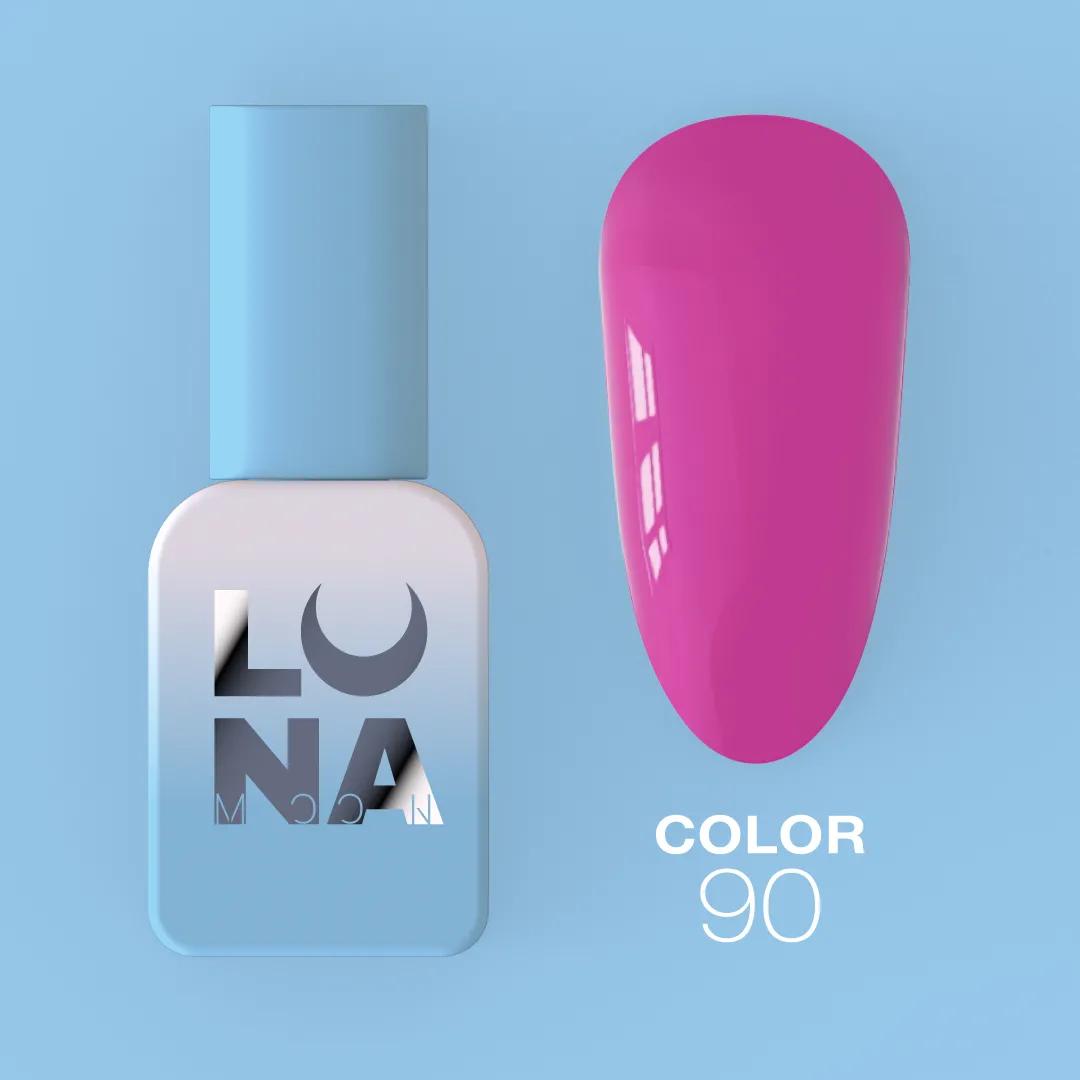 Vernis semi-permanent LUNAmoon Color Gel Polish N-90 ave haute pigmentation, texture auto-égalisante et couvrance uniforme pour manucure professionnelle.