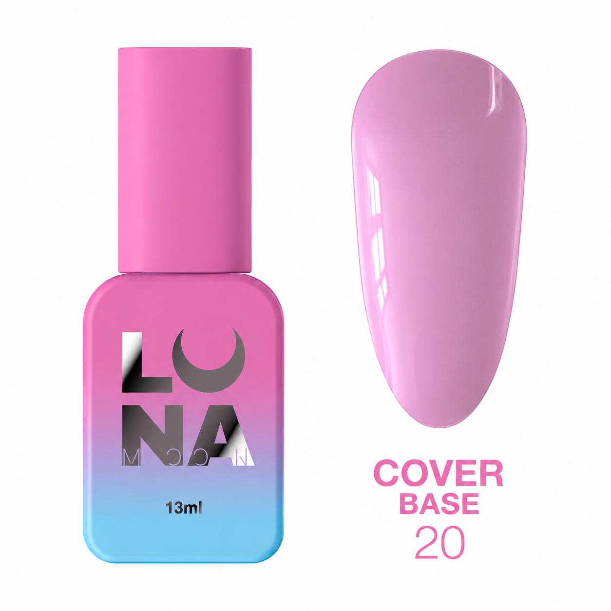 LUNAmoon Cover Base 20 base camouflage pour ongles hautement pigmentée, auto-nivelante, élastique et sans TPO pour manucure professionnelle.
