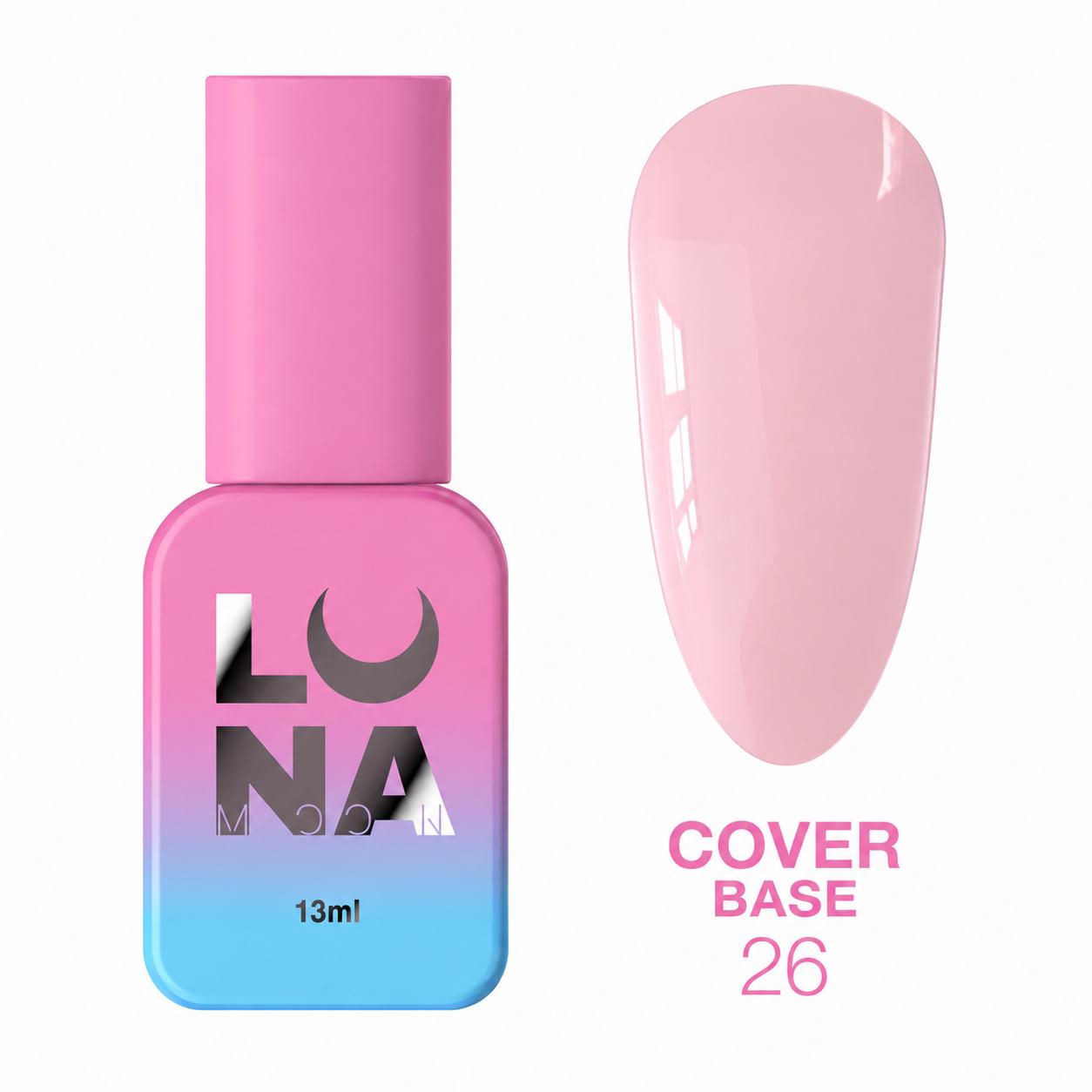 LUNAmoon Cover Base 26 base camouflage pour ongles hautement pigmentée, auto-nivelante, élastique et sans TPO pour manucure professionnelle.