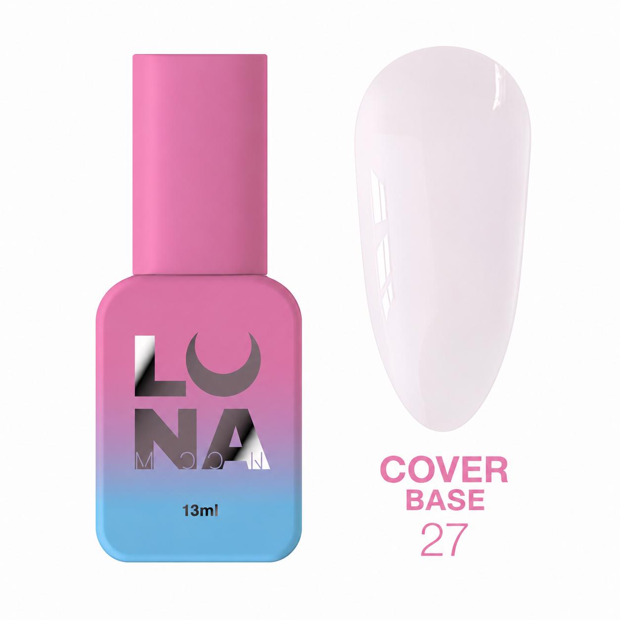 LUNAmoon Cover Base 27 base camouflage pour ongles hautement pigmentée, auto-nivelante, élastique et sans TPO pour manucure professionnelle.