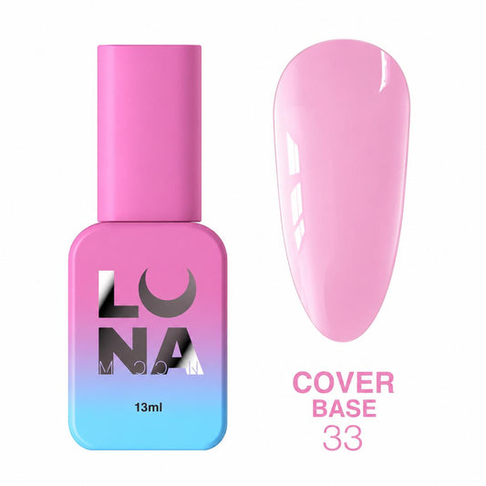 LUNAmoon Cover Base 33 base camouflage pour ongles hautement pigmentée, auto-nivelante, élastique et sans TPO pour manucure professionnelle.
