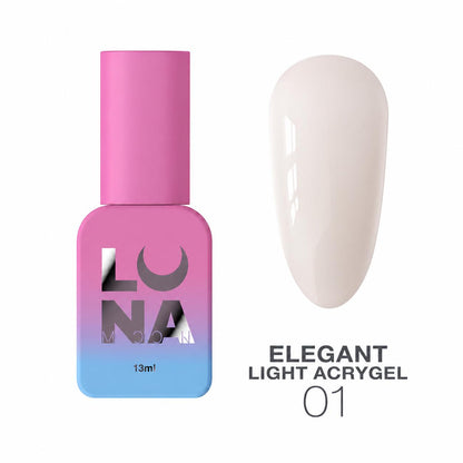 LUNAmoon Elegant Light Acrygel N°1 acrygel liquide professionnel nude pour le renforcement et le nivellement des ongles.