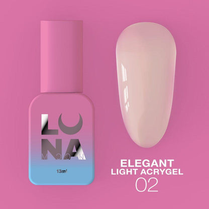 LUNAmoon Elegant Light Acrygel N°2 acrygel liquide professionnel nude pour le renforcement et le nivellement des ongles.