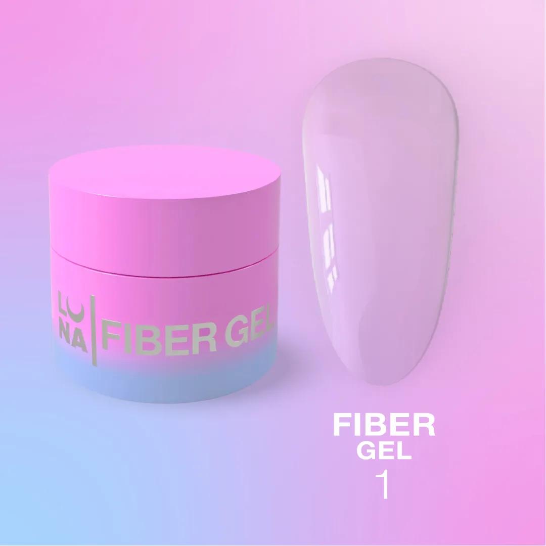 LUNAmoon Fiber Gel №1, gel de réparation des fissures enrichi en fibres de verre ultrafines pour renforcer et protéger les ongles fragiles.