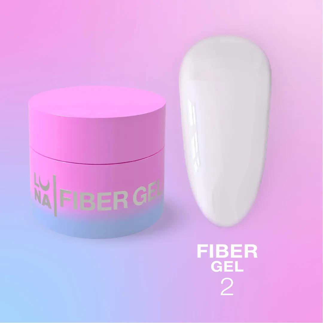 LUNAmoon Fiber Gel №2, gel de réparation des fissures enrichi en fibres de verre ultrafines pour renforcer et protéger les ongles fragiles.