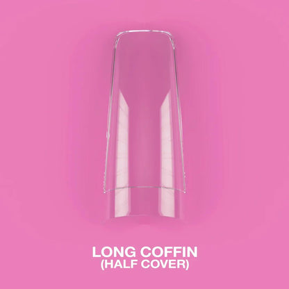 Capsules en gel LUNAmoon Coffin Long Half Cover, boîte de 500 pièces pour extension professionnelle des ongles avec correction possible jusqu’à deux fois.