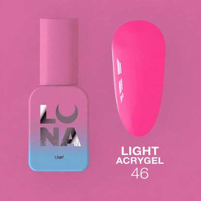 LUNAmoon Light Acrygel Nº46 acrygel liquide pour le renforcement, le nivellement et l’extension courte des ongles avec finition naturelle et durable.