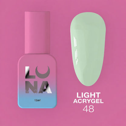 LUNAmoon Light Acrygel Nº48 acrygel liquide pour le renforcement, le nivellement et l’extension courte des ongles avec finition naturelle et durable.