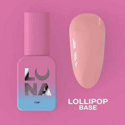 LUNAmoon Lollipop Base base camouflage rose pour recouvrement et nivellement des ongles, haute pigmentation et tenue longue durée.