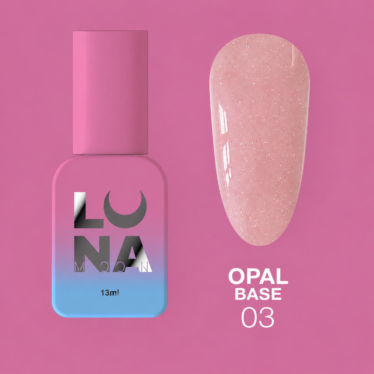 LUNAmoon Opal Base №03 base camouflage effet opale pour nivellement et recouvrement des ongles avec haute pigmentation et finition lumineuse.