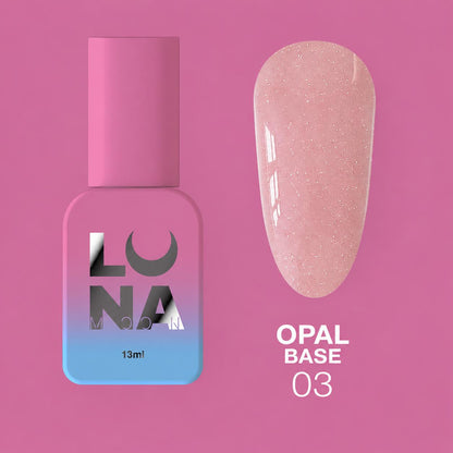 LUNAmoon Opal Base №03 base camouflage effet opale pour nivellement et recouvrement des ongles avec haute pigmentation et finition lumineuse.