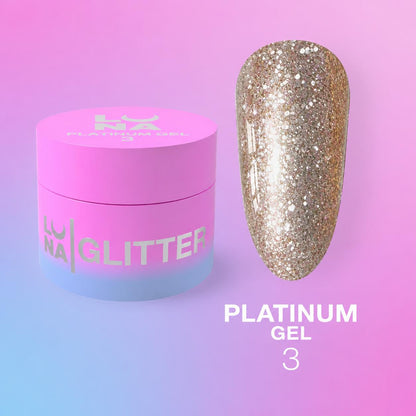 LUNAmoon Platinum Gel №3 5 ml, gel pailleté multicolore pour nail art professionnel, designs brillants et manucures festives.