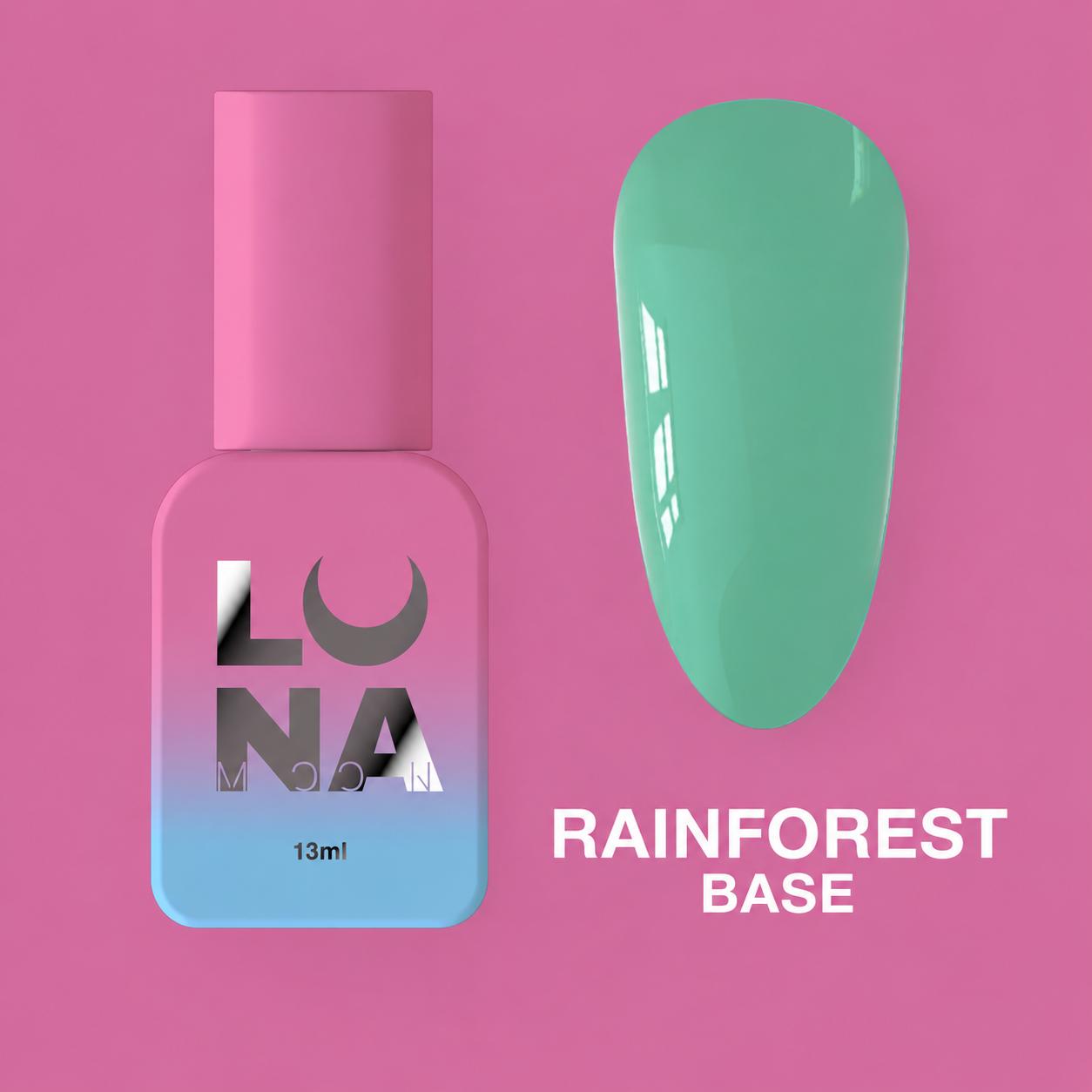 LUNAmoon Rainforest Base base camouflage verte pour recouvrement et nivellement des ongles, haute pigmentation et tenue longue durée.