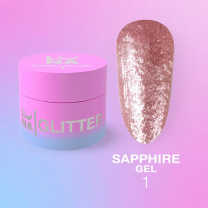 LUNAmoon Sapphire Gel №1 5 ml, gel-pâte pailleté pour nail art professionnel, designs en relief et effets scintillants sur les ongles.