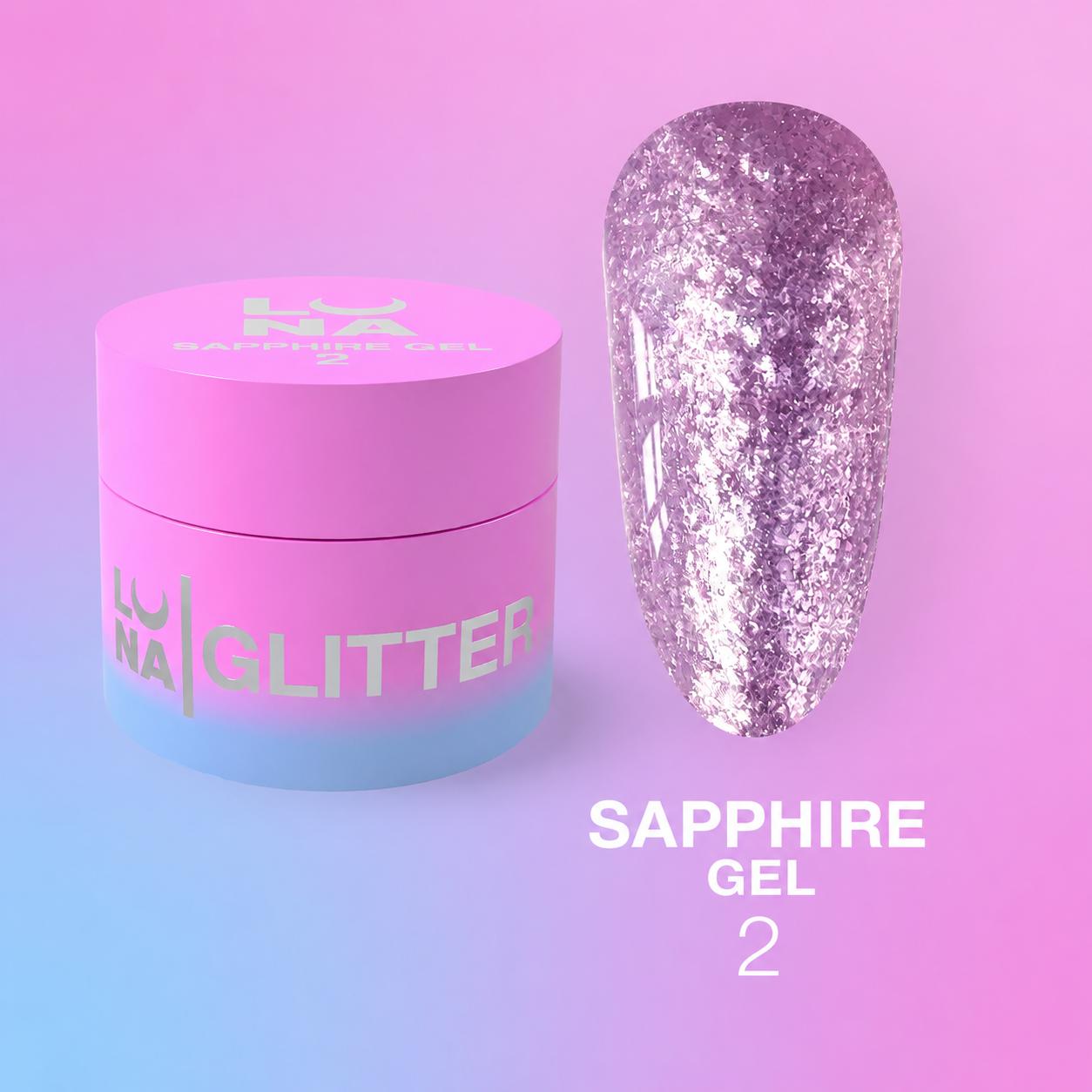 LUNAmoon Sapphire Gel №2 5 ml, gel-pâte pailleté pour nail art professionnel, designs en relief et effets scintillants sur les ongles.