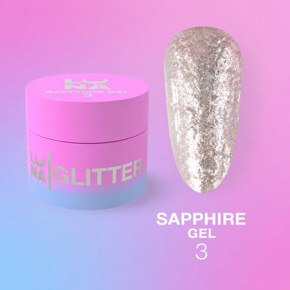 LUNAmoon Sapphire Gel №3 5 ml, gel-pâte pailleté pour nail art professionnel, designs en relief et effets scintillants sur les ongles.