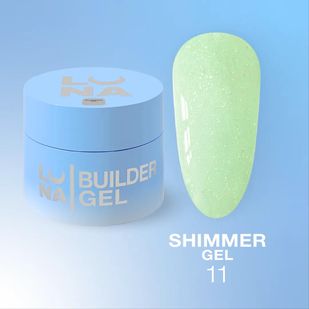 LUNAmoon Shimmer Gel №11, gel de construction scintillant avec effet shimmer élégant pour le renforcement et l’extension des ongles professionnels.