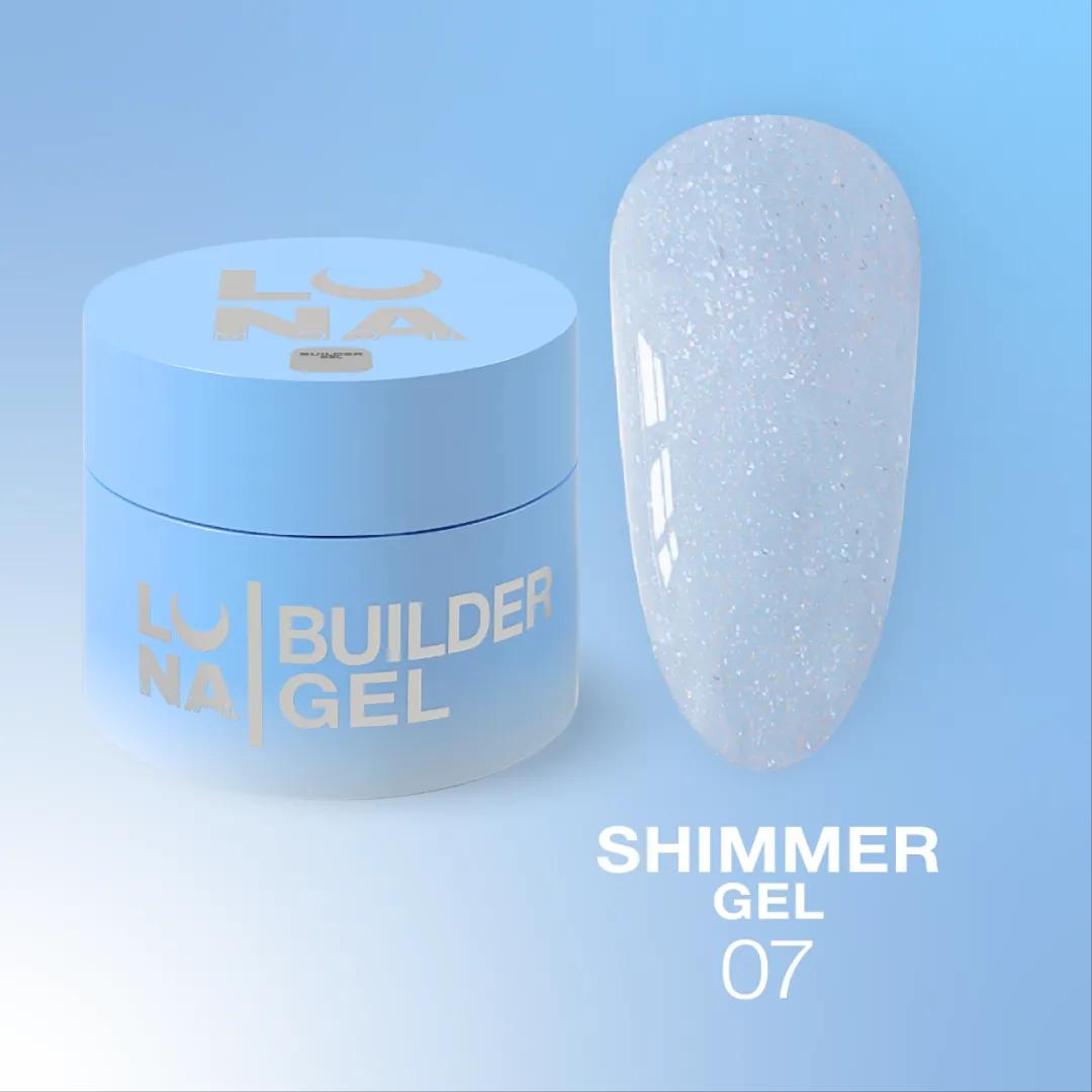 LUNAmoon Shimmer Gel №7, gel de construction scintillant avec effet shimmer élégant pour le renforcement et l’extension des ongles professionnels.