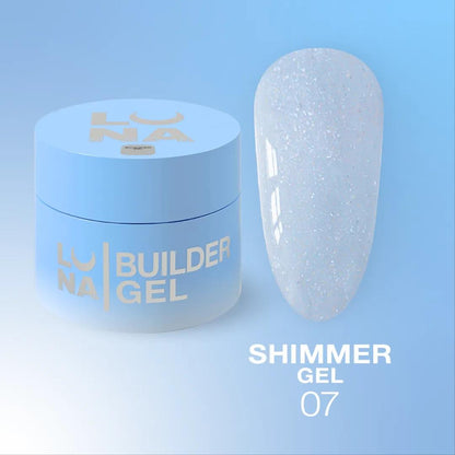 LUNAmoon Shimmer Gel №7, gel de construction scintillant avec effet shimmer élégant pour le renforcement et l’extension des ongles professionnels.