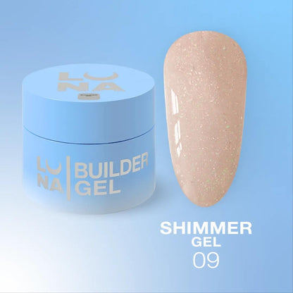 LUNAmoon Shimmer Gel №9, gel de construction scintillant avec effet shimmer élégant pour le renforcement et l’extension des ongles professionnels.
