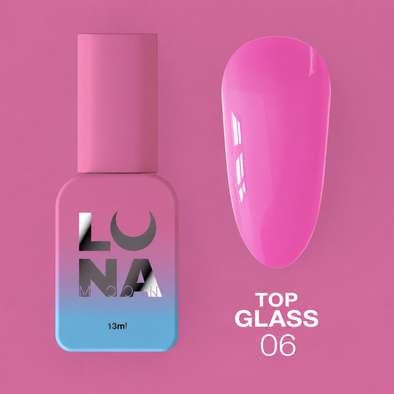 LUNAmoon Top Glass N°06 top coat coloré sans couche collante 13 ml avec brillance longue durée et finition professionnelle.