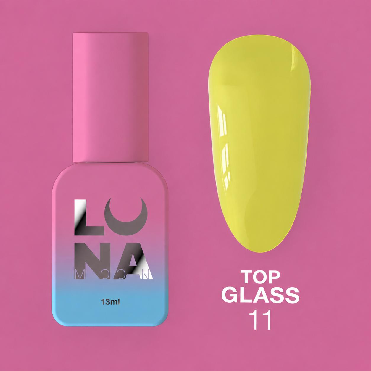 LUNAmoon Top Glass N°11 top coat coloré sans couche collante 13 ml avec brillance longue durée et finition professionnelle.