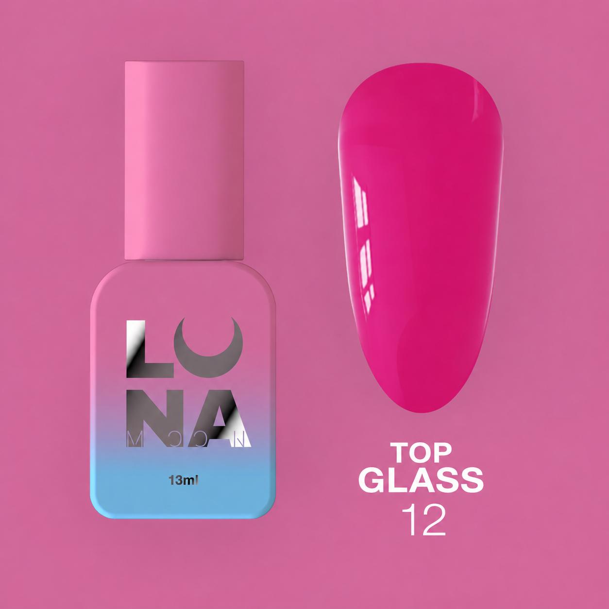LUNAmoon Top Glass N°12 top coat coloré sans couche collante 13 ml avec brillance longue durée et finition professionnelle.