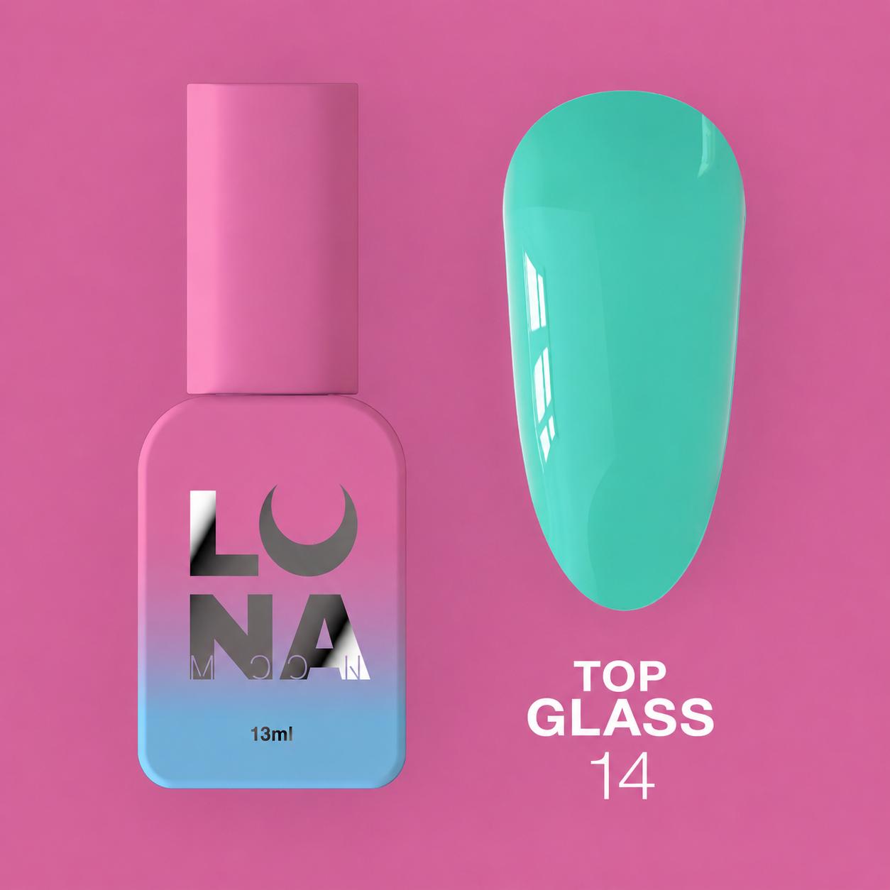 LUNAmoon Top Glass N°14 top coat coloré sans couche collante 13 ml avec brillance longue durée et finition professionnelle.