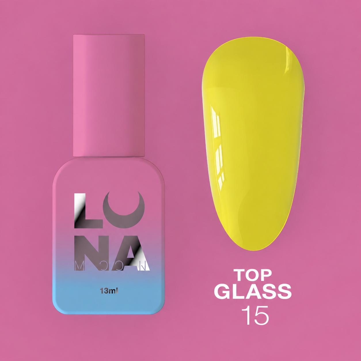 LUNAmoon Top Glass N°15 top coat coloré sans couche collante 13 ml avec brillance longue durée et finition professionnelle.