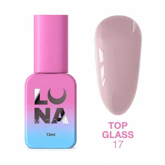LUNAmoon TOP GLASS 17 top coat coloré sans couche collante avec finition brillante effet verre et tenue jusqu’à 4 semaines.