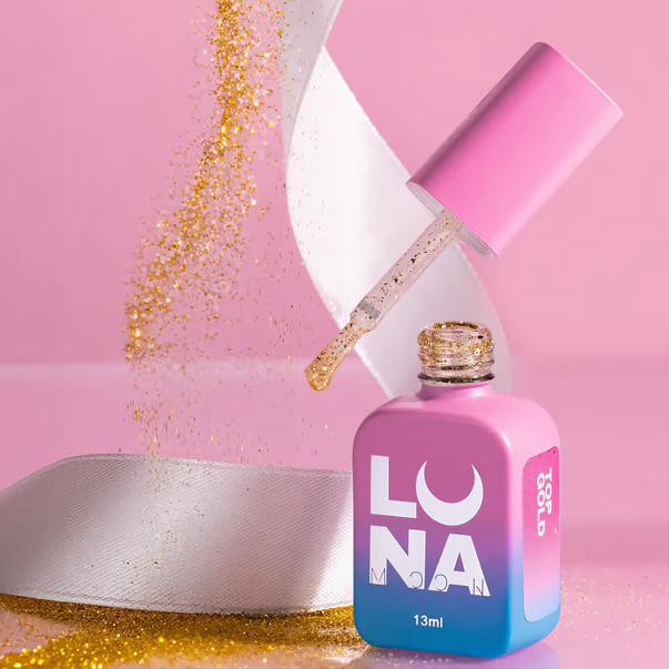 Top pour vernis gel LUNAmoon Top Gold 13 ml avec effet doré