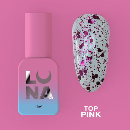 Top pour vernis gel LUNAmoon Top Pink 13 ml avec effet rose
