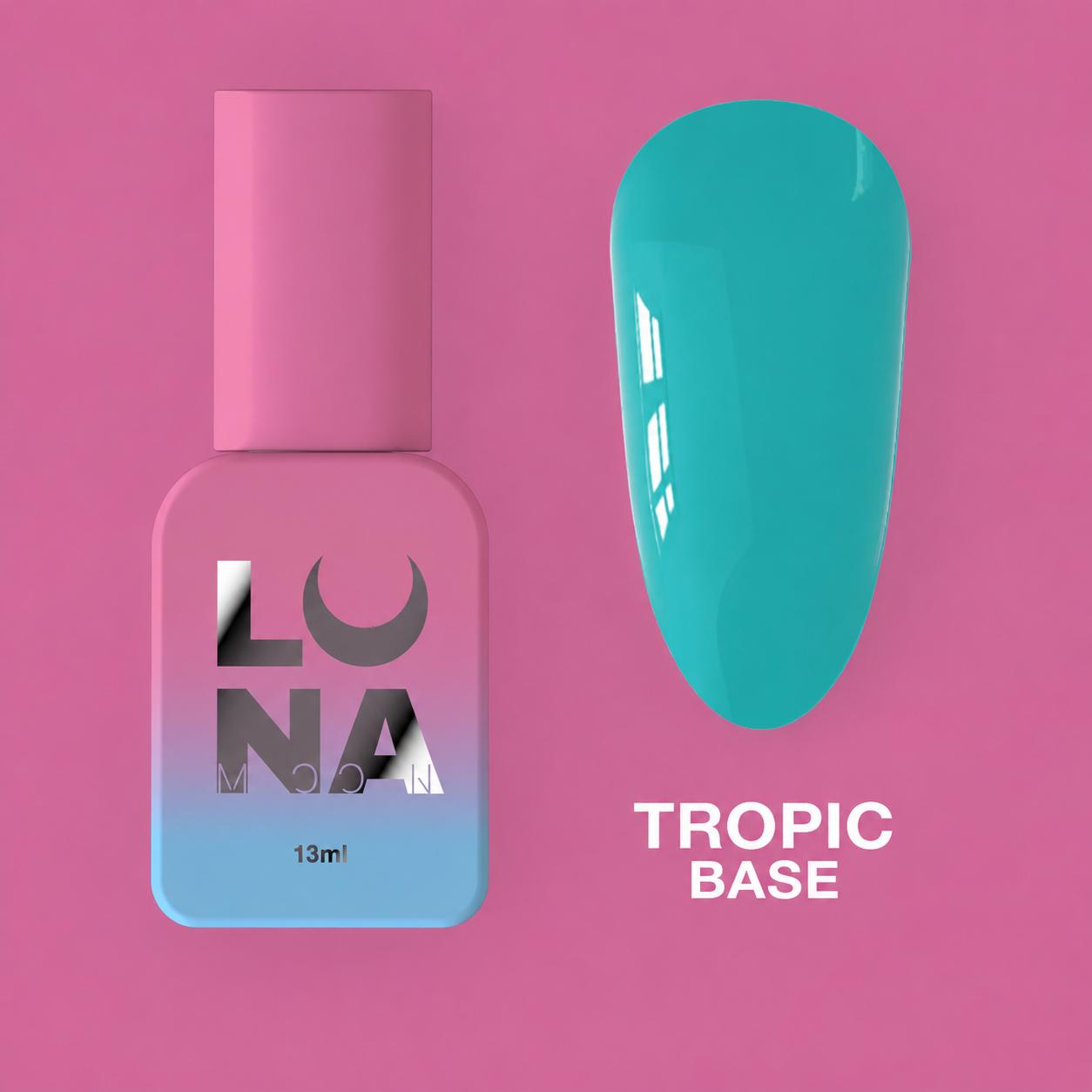 LUNAmoon Tropic Base base camouflage vert lagon pour recouvrement et nivellement des ongles, haute pigmentation et finition brillante.