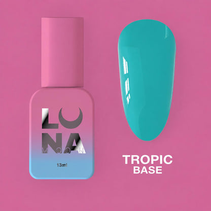 LUNAmoon Tropic Base base camouflage vert lagon pour recouvrement et nivellement des ongles, haute pigmentation et finition brillante.