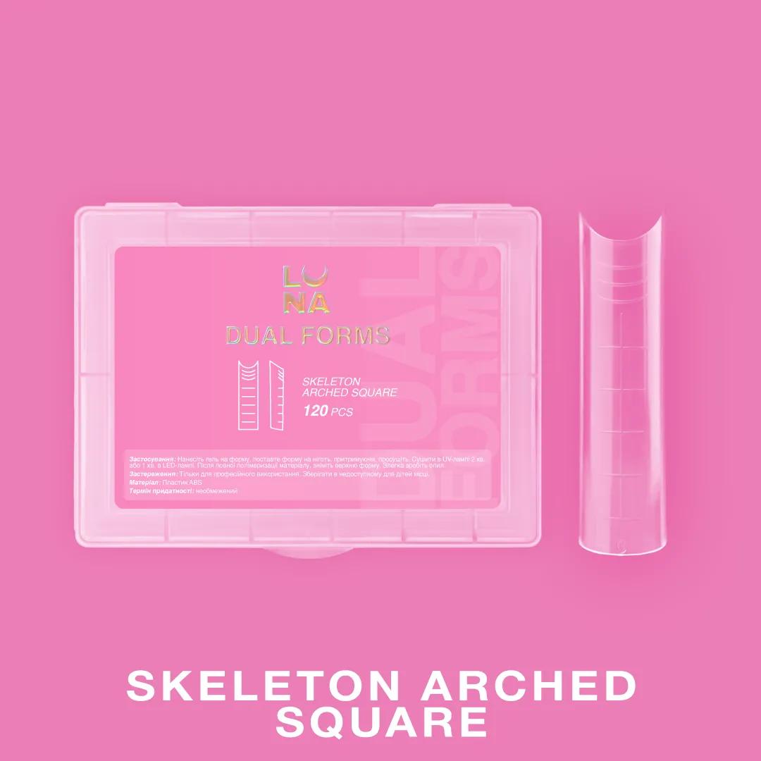 LUNAmoon Upper Nail Forms Skeleton Arched Square, formes supérieures réutilisables pour extensions d’ongles professionnelles, lot de 120 pièces.