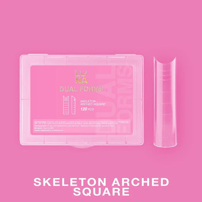 LUNAmoon Upper Nail Forms Skeleton Arched Square, formes supérieures réutilisables pour extensions d’ongles professionnelles, lot de 120 pièces.