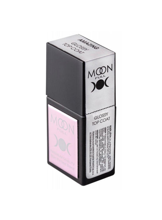 Moon Full Amazing Glossy Top Coat 12 ml, top coat professionnel sans couche collante avec finition ultra-brillante et longue tenue.