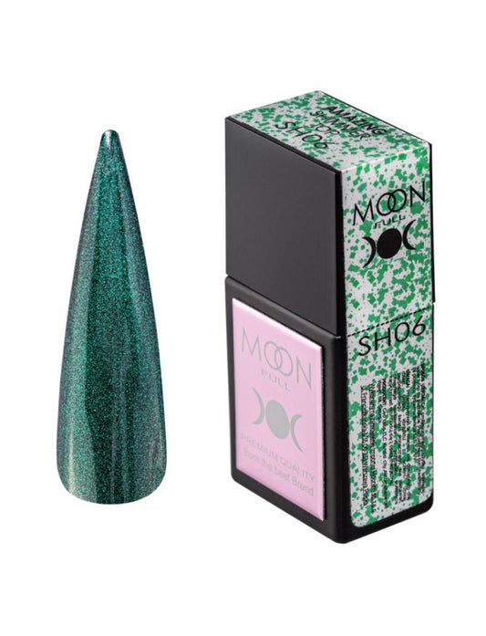 Moon Full Amazing Shimmer Top SH06 top coat avec particules scintillantes pour vernis semi-permanent et nail art professionnel.