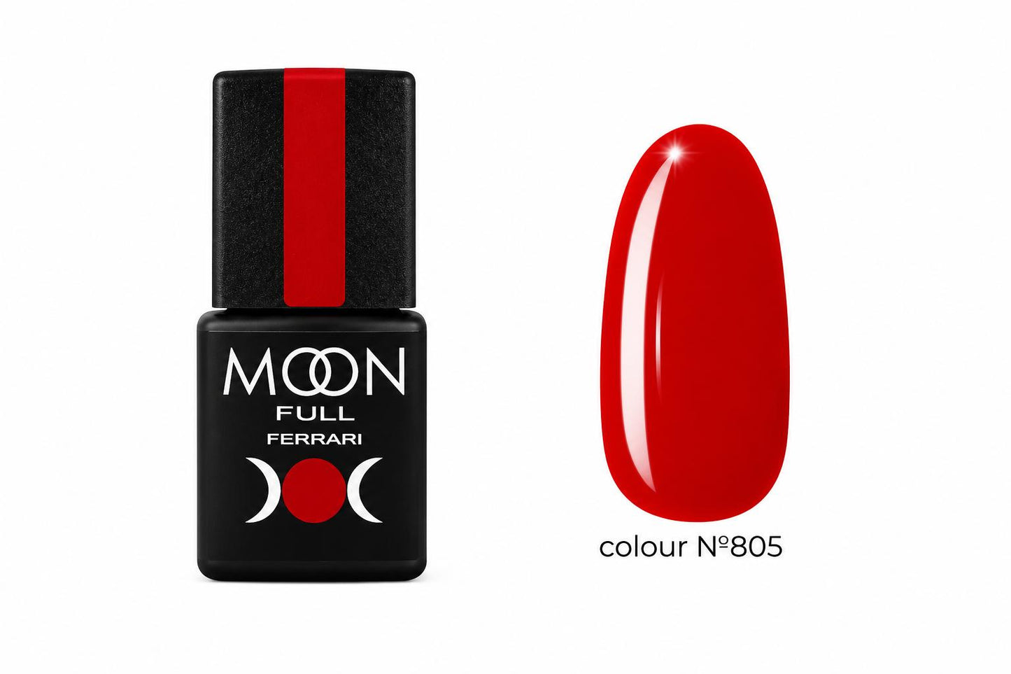 Moon Full Ferrari N°805 vernis semi-permanent rouge intense avec texture auto-égalisante et longue tenue jusqu’à 3 semaines.