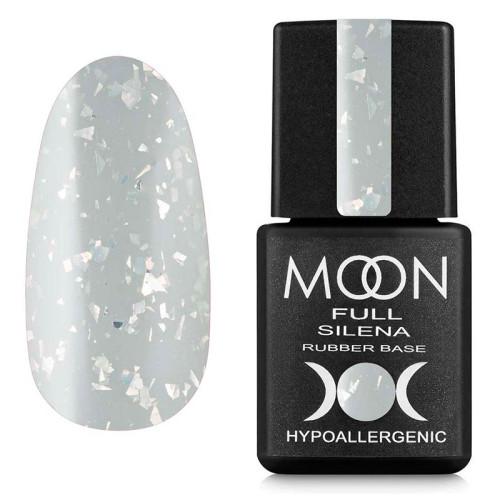 Moon Full Rubber Base Silena N°2020 base rubber colorée avec feuilles métallisées décoratives pour manucure professionnelle.