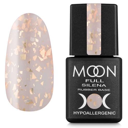 Moon Full Rubber Base Silena N°2025 base rubber colorée avec feuilles métallisées décoratives pour manucure professionnelle.