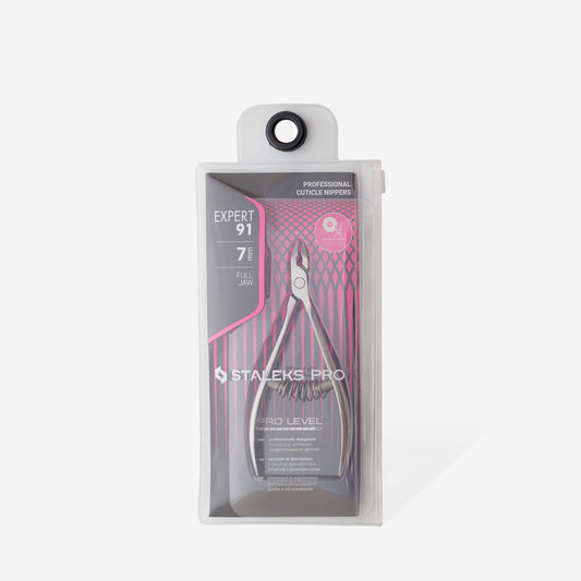 Pince à cuticules professionnelle STALEKS PRO EXPERT 91 NE-91-7 avec lames de 7 mm en acier inoxydable pour manucure et pédicure professionnelles.