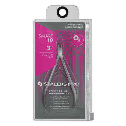 Pince à cuticules STALEKS PRO SMART 10 avec lames de 3 mm en acier inoxydable professionnel