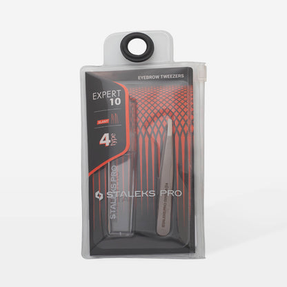 Pince à épiler professionnelle STALEKS PRO EXPERT 10 TYPE 4 TE-10/4 à mors étroits biseautés pour sourcils