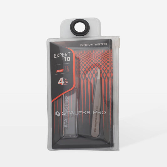 Pince à épiler professionnelle STALEKS PRO EXPERT 10 TYPE 4 TE-10/4 à mors étroits biseautés pour sourcils