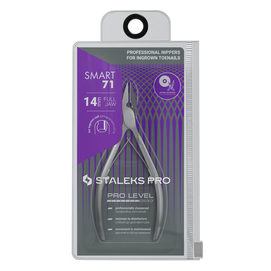 Pince professionnelle STALEKS PRO SMART 71 pour ongles incarnés – lames 14 mm, acier inoxydable et coupe précise.