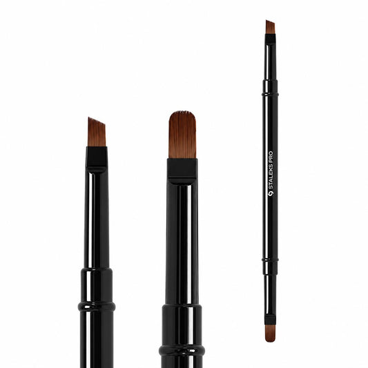 Pinceau double embout STALEKS PRO EXPERT NBE-06/10 avec pinceau gel ovale 11 mm et pinceau gel biseauté 7 mm pour application et modelage professionnels du gel