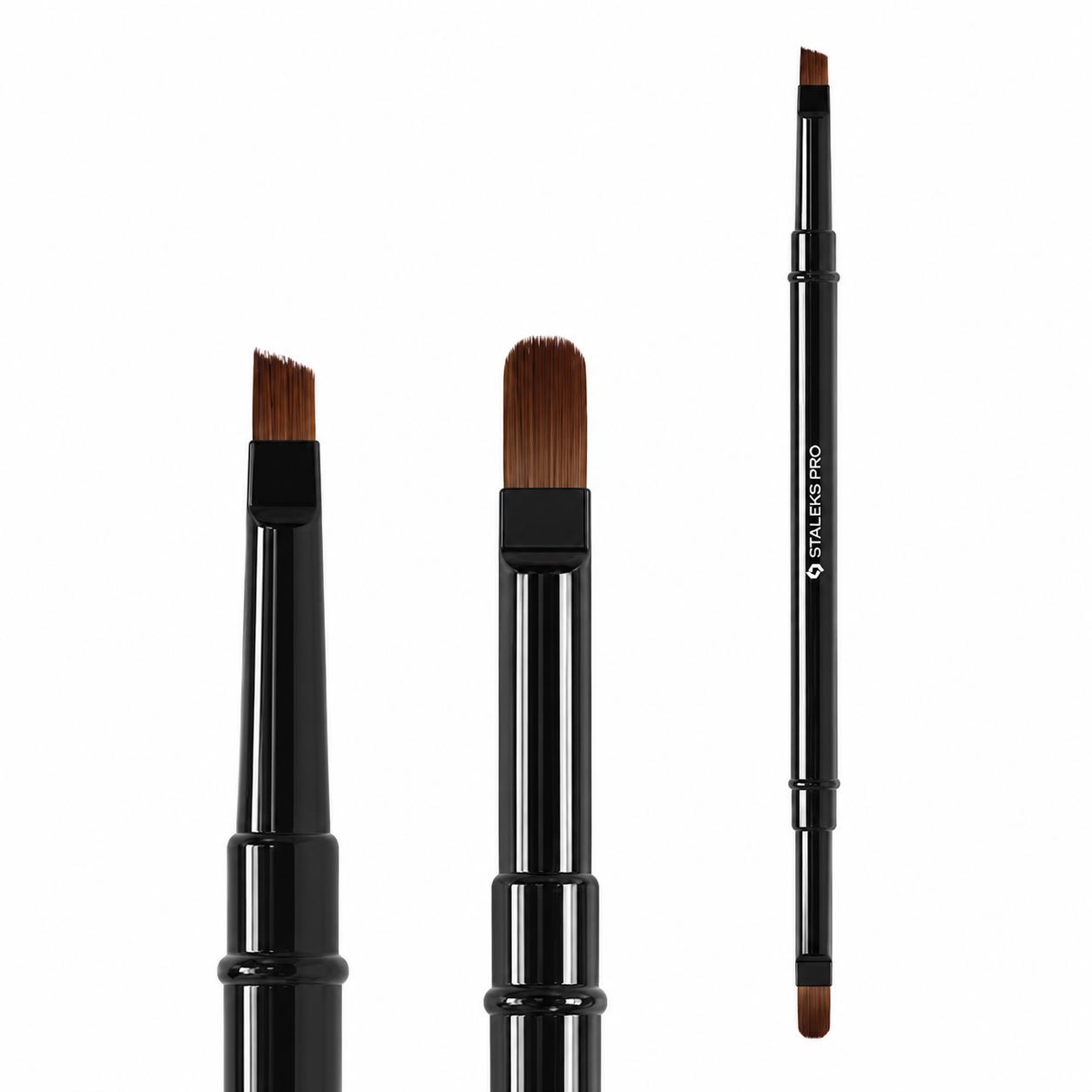 Pinceau double embout STALEKS PRO EXPERT NBE-04/09 avec pinceau gel ovale 7 mm et pinceau gel biseauté 9 mm pour modelage et application professionnelle du gel