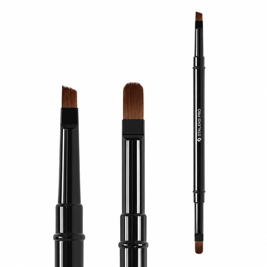 Pinceau double embout STALEKS PRO EXPERT NBE-04/09 avec pinceau gel ovale 7 mm et pinceau gel biseauté 9 mm pour modelage et application professionnelle du gel