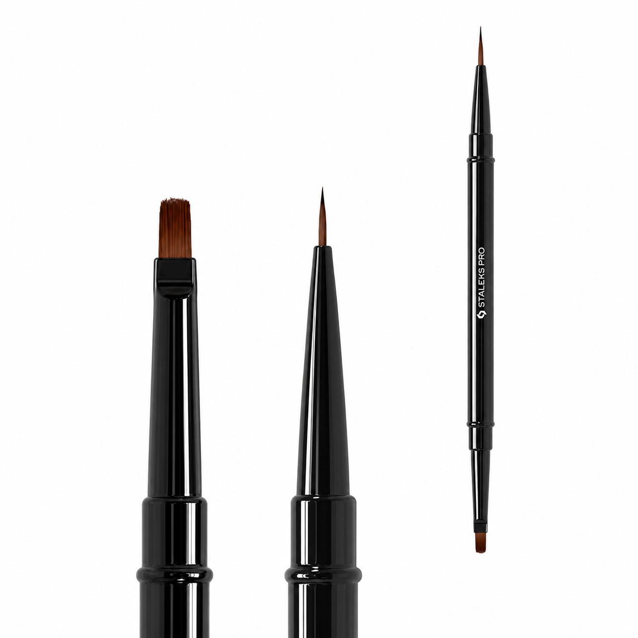 Pinceau double embout STALEKS PRO EXPERT NBE-01/04 avec pinceau gel ovale 7 mm et liner 7 mm pour application de gel et nail art professionnel